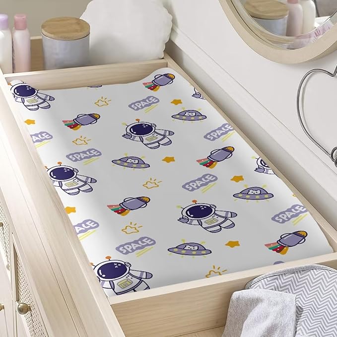 Astronaut UFO Baby Changing Pad Cover Cozy Breathable Universal Tray Table Mat Waterproof Stretchy Lightweight Sheet Crib Mat