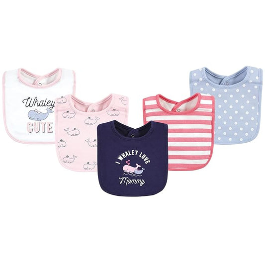 Hudson Baby Unisex Baby Cotton Bibs, Whaley Cute Girl, One Size