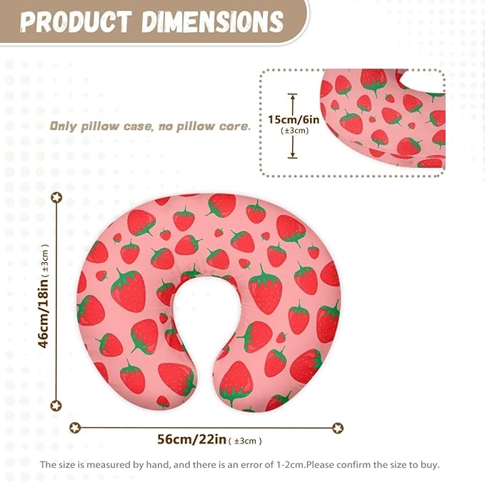 Cute Strawberry Pattern Nursing Pillow Cover for Baby Boy Girl Slipcover for Breastfeeding Pillows, Soft and Stretchy Safely Breastfeeding Pillow Cover Breathable and Washable