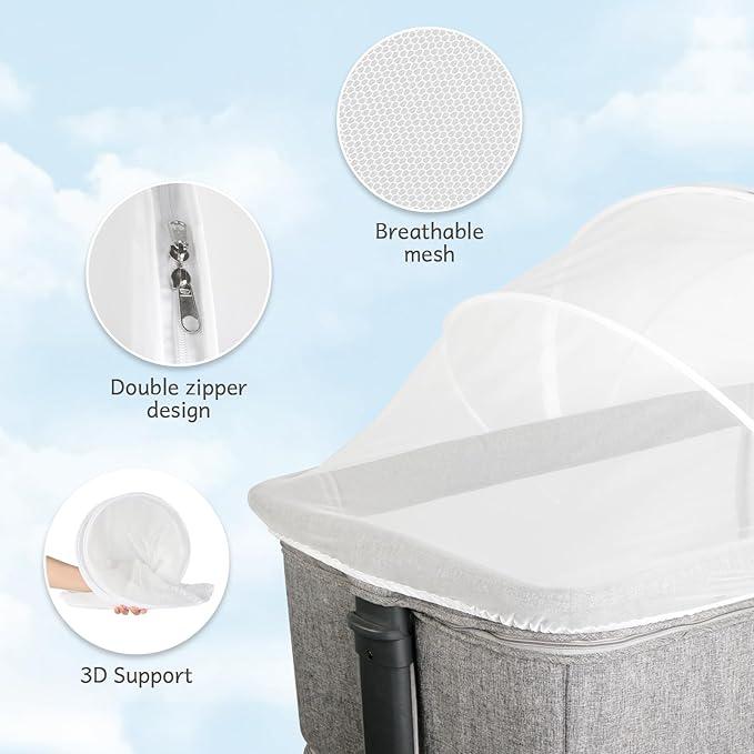 Bassinet Cover to Keep Cats Out, Mosquito Net Cover with 2-Way Zipper for Baby Crib, White