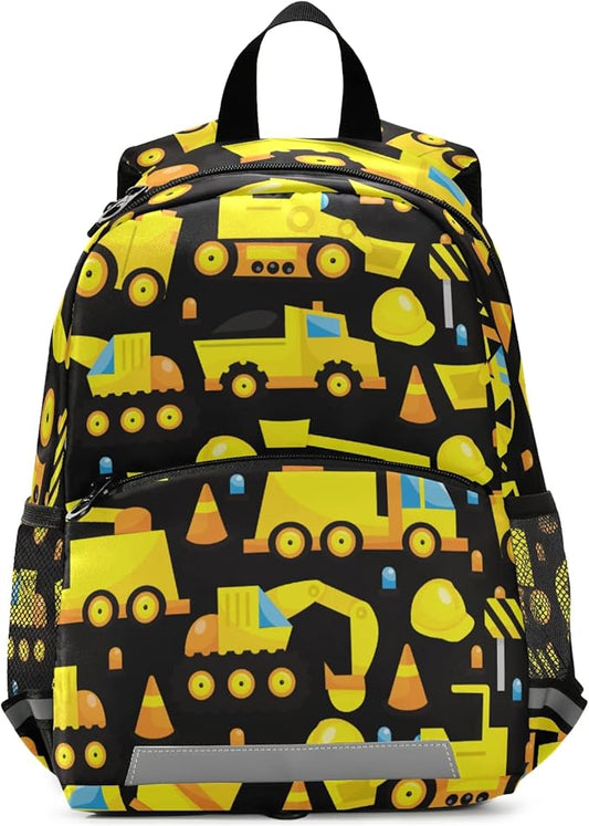 Construction Trucks Kid's Toddler Backpack for Boys Girls Preschool Nursery with Safety Leash (01144)