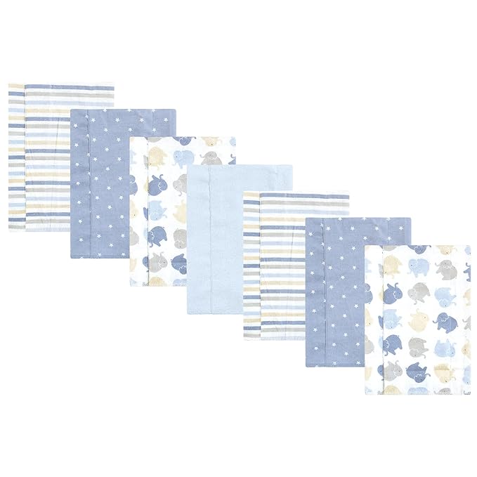 Hudson Baby Unisex Baby Cotton Flannel Burp Cloths 7-Pack, Multi Color Boy Elephant, One Size