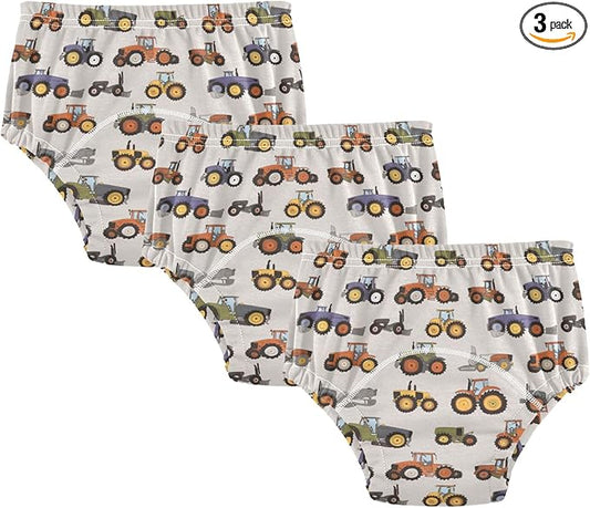 Baby Potty Training Shorts Absorb Water Boxer Briefs for 3T Cartoon Pattern of Tractors Muted Colors