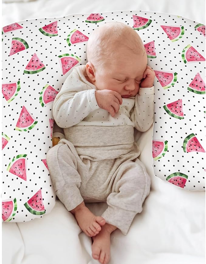 Watercolor Watermelon Dots Baby Nursing Pillow Covers for Boy Girl Tropical Summer Fruits Nursery Slipcovers for Breastfeeding Pillows Beach Vacation Soft Stretchy Removable Covers for Newborn Infant