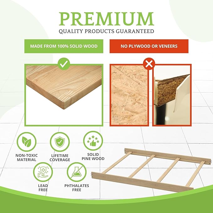 Full-Size Conversion Kit Bed Rails for Baby Appleseed and Eco-Chic Convertible Cribs - Solid Wood Rail - Toddler & Adult Bed Rail for Full-Size Beds - Nursery Baby Furniture (Unfinished, Hook-On Kit)