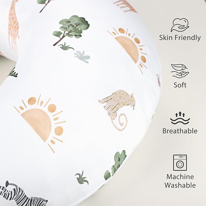 Pea Pod Nursing Pillow Cover for Baby Girl, Stretchy Removable Slipcover for Breastfeeding Pillows, Ultra Soft Comfortable Nursing Pillowcase, Baby Must Have, Forest and Zoo