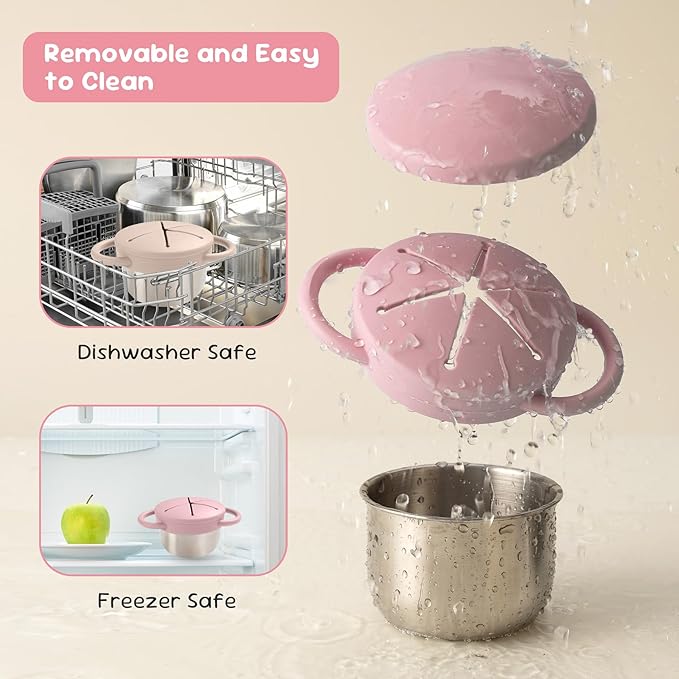 Bufilea 2 Pack Snack Containers for Toddlers, Stainless Steel Toddler Snack Cups with Silicone Food Catcher & Lids,Snack Cups for toddlers Spill Proof