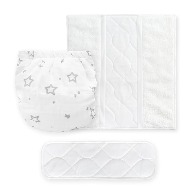 Amazing Baby Hybrid Cloth Diaper Cover with Pocket-Sling, Large, Sz 4 (22-40 lbs), Use with Boosties Inserts, Gray Stargazer, SmartNappy Set includes Muslin Cover + Tri-fold Insert + Booster Pad