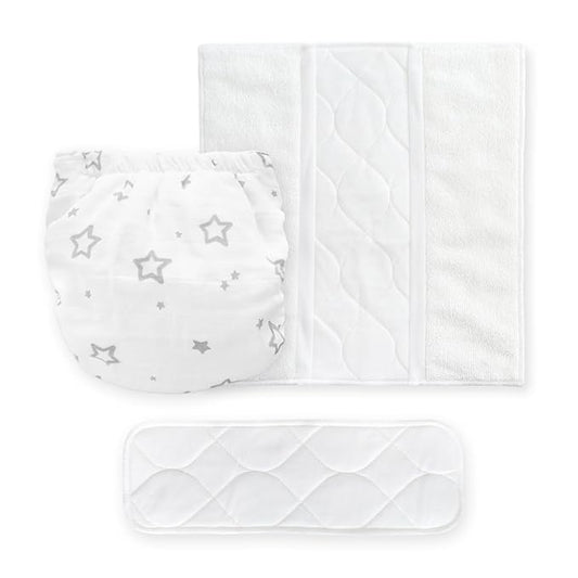 Amazing Baby Hybrid Cloth Diaper Cover with Pocket-Sling, Large, Sz 4 (22-40 lbs), Use with Boosties Inserts, Gray Stargazer, SmartNappy Set includes Muslin Cover + Tri-fold Insert + Booster Pad