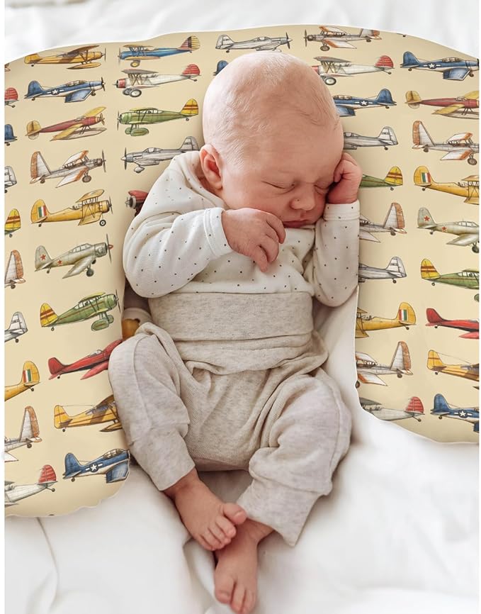 Airplanes Vintage Models Aircraft Nursing Pillow Covers for Boy Girl Antiqued Planes Nursing Pillow Slipcovers for Breastfeeding Pillows Retro Planes Soft Stretchy Removable Covers for Newborn Infant