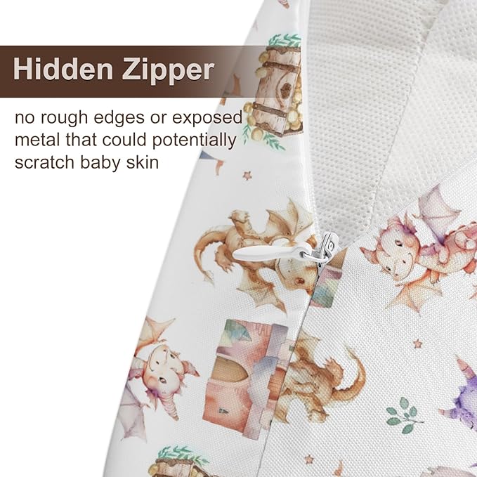 Cartoon Cute Dragon Castle Stars Leaves Pattern Nursing Pillow Cover, Unisex Removable Breastfeeding Pillowcase Slipcover for Baby Girls Boys Newborns Toddlers, Cover Only