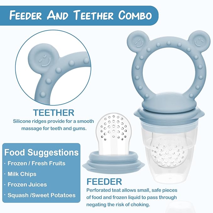 Baby Breastmilk Popsicle Molds & Fruit Feeder (2 Pack), Baby Food Freezer Tray Storage Containers, Silicone Teething Pacifier Feeder and Teether for Babies - Sky Blue