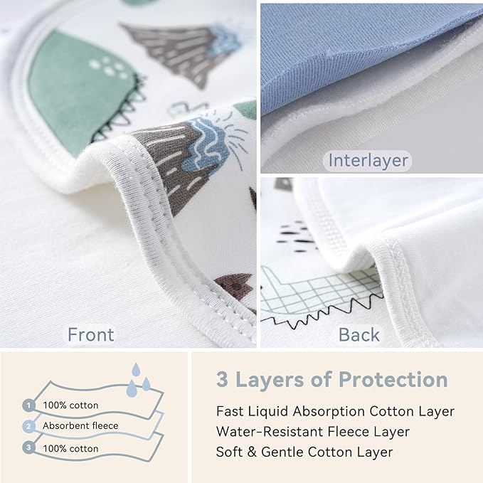 Yoofoss Baby Burp Cloths 100% Organic Cotton 5 Pack Burping Cloths for Babies Boys Girls Large 21''X10'' Extra Soft and Absorbent Dinosaur