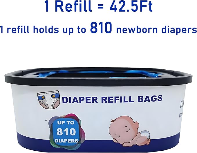 Square Diaper Refill Bags Compatible with Genie Diaper Compact and Select Pails,Hold up to 810 Newborn Sized Diapers Per Refill,4 Pack