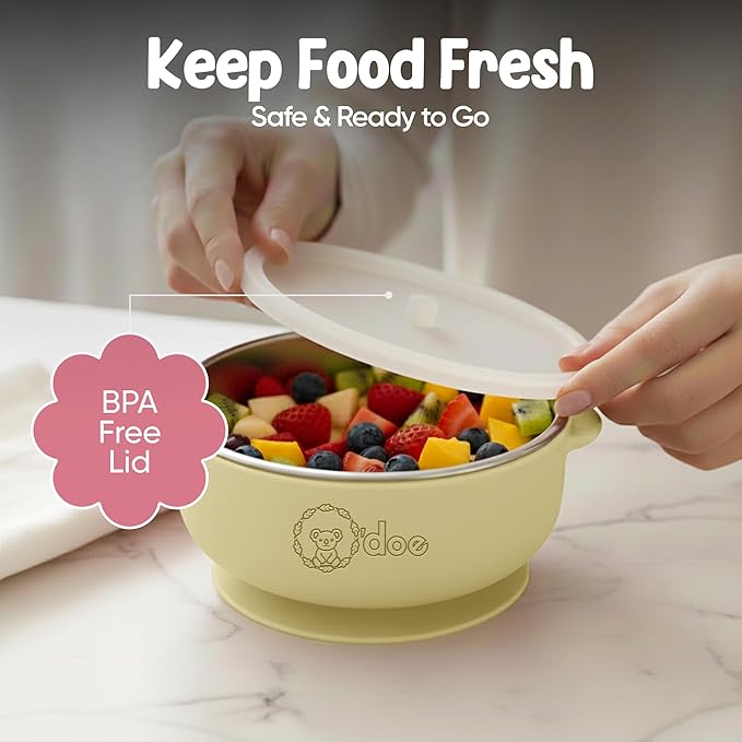 o'doe Suction Bowls for Baby - Non-Toxic Stainless Steel Baby Bowls 5" with Non-Slip Removable Silicone Shell - BPA-Free Toddler Bowls (Green + Rose + Beige)