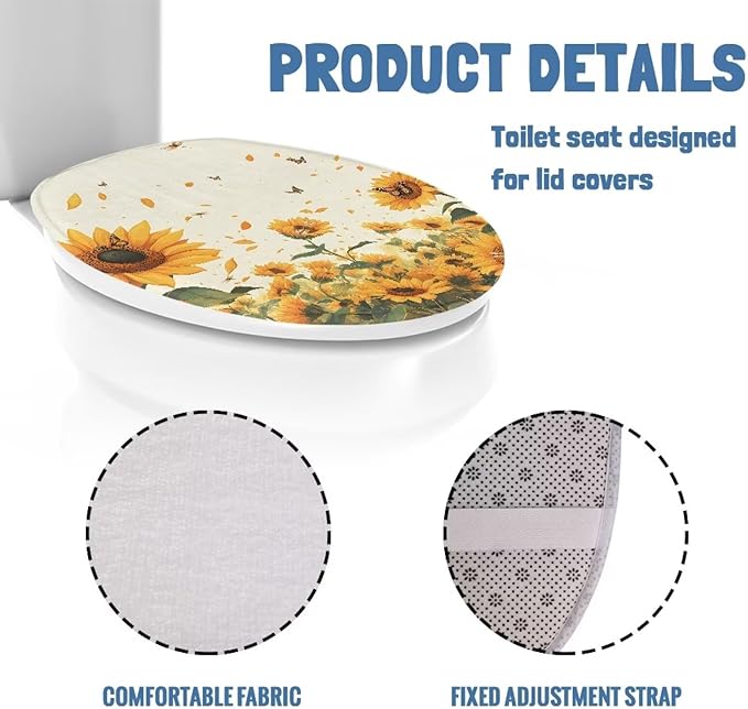 Sunflower Toilet Cover Seat Dust Covers Soft Flannel Fabric Bathroom Covers Elastic Edges Stretch Washable Toilet Lid Covers for Bathroom Covers Stains
