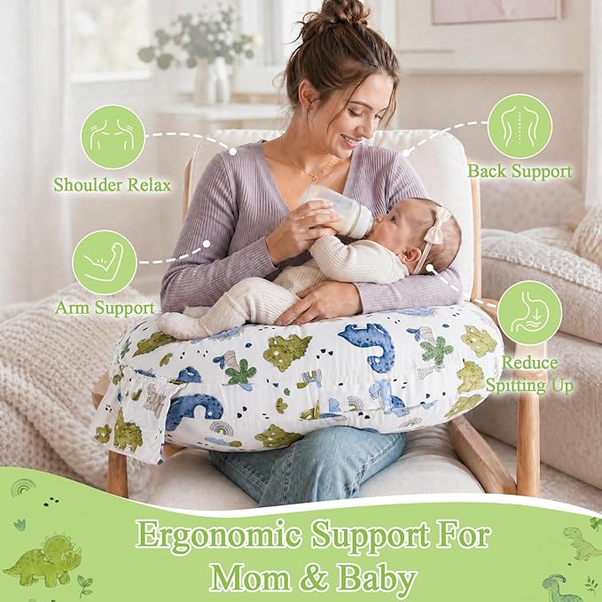 Nursing Pillow, Breastfeeding Pillow with Safety Buckle - Upgraded Design for Breastfeeding & Bottle Feeding, Large Size for Tummy Time & Sitting Support, Breathable Washable Cover