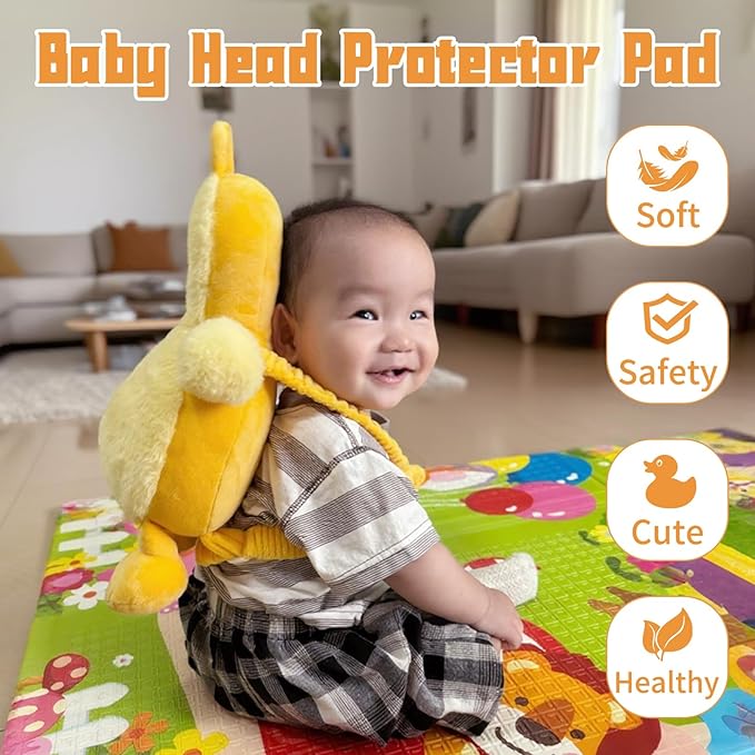 Baby Head Protector Backpack Cushion Wear - Adjustable Baby Toddler Fall Back Head Protector for Crawling Walking Cute Yellow Duck