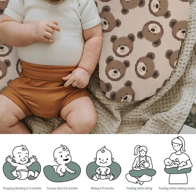 Neutral Boho Bears Baby Nursing Pillow Covers for Boy Girl Cute Brown Bear Nursing Pillow Slipcovers for Breastfeeding Pillows Watercolor Bears Soft Stretchy Slipcover for Newborn Infant