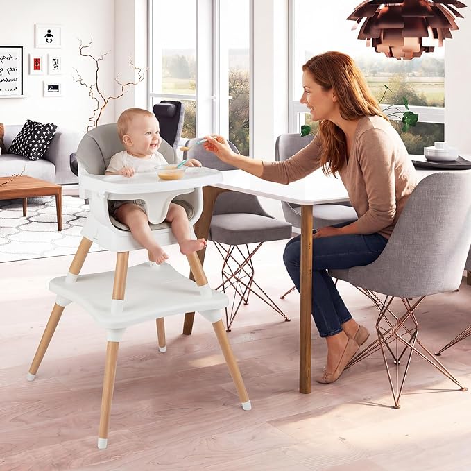 BABY JOY High Chair, 9-in-1 Convertible Highchairs for Babies and Toddlers, Booster Seat | Table & Chair Set | Stool, Adjustable Legs, Removable Tray, Safety Harness & PU Cushion (Gray)