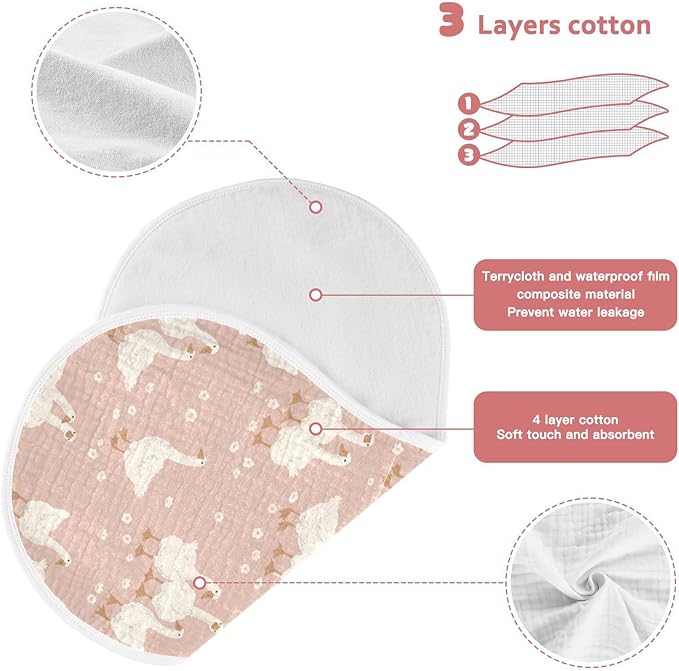 Goose Flower Pattern On Pink Muslin Burp Cloths for Baby 2 Pack Soft 100% Cotton Baby Washcloths Bibs for Boy Girl