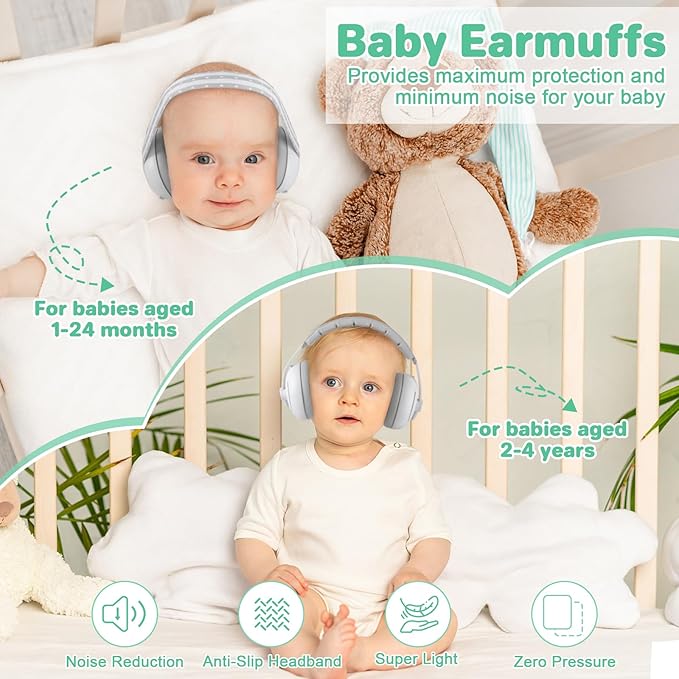 BEBOAN 2-in-1 Baby Ear Muffs Noise Protection for 0-36 Months, Noise Cancelling Headphones for Infant, Newborn Ear Protection for Airplane Travel, Toddler Sound Proof