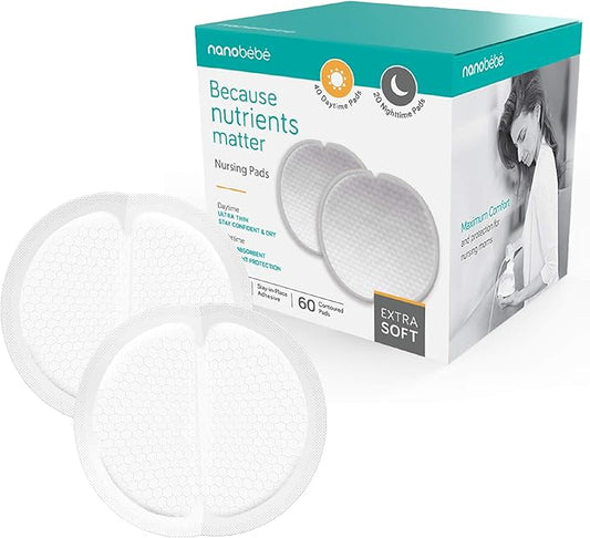 Nanobébé Disposable Nursing Pads Absorbent Breast Pads Day Ultra Thin, Day & Night, Contoured and Leakproof Breastfeeding Essentials (60 Count)