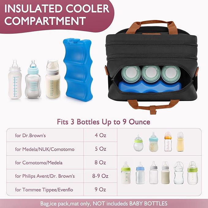 Detachable Breast Milk Cooler Travel Bag with Ice Pack, Double Layer Breast Pump Bag Compatible for Wearable Breast Pump, Portable Breastmilk Cooler Bag & Carrying Case with Waterproof Mat