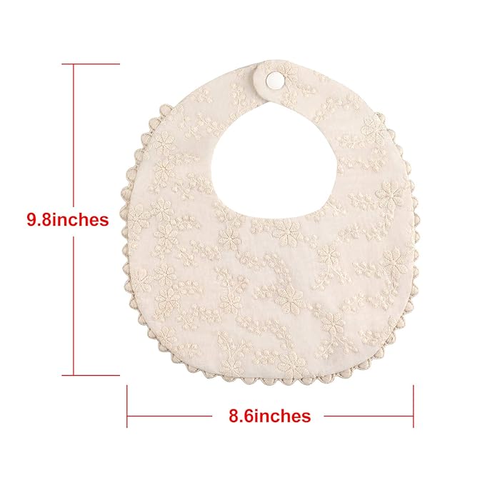 Baby Bib For Girls,Reversible Waterproof Handmade Natural Cotton Baby Drool Bib 0-12 months 2 Pack (off-white color, 0-12 months)