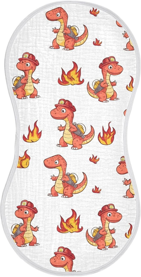 vvfelixl Baby Burp Cloths Firefighter Dinosaur Baby Newborn Cotton Burping Cloths Set Babys Washcloths 4 Pack