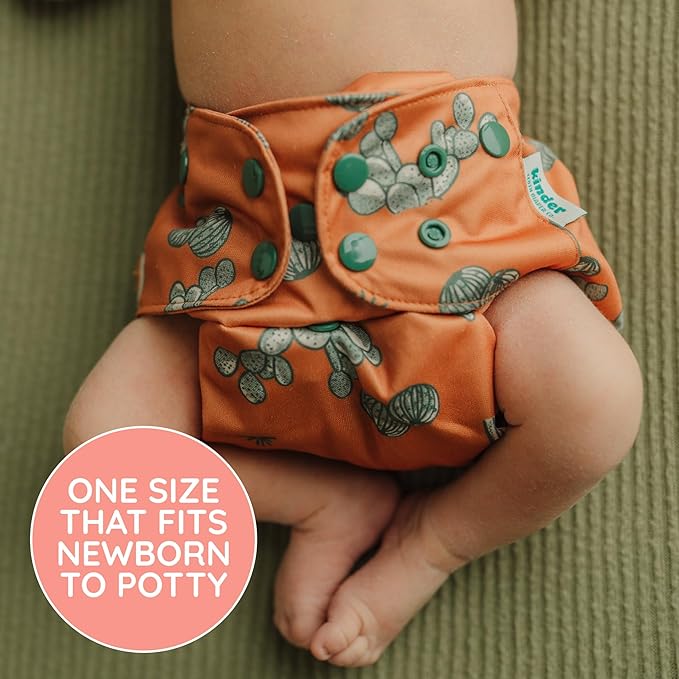 Kinder Cloth Diapers Set of 5 Reusable Baby Diapers Pocket Style Athletic Wicking Jersey, Bamboo Viscose Inserts, Wet Bag, Newborn to Potty Training 7-60lbs, One Size (Midnight)