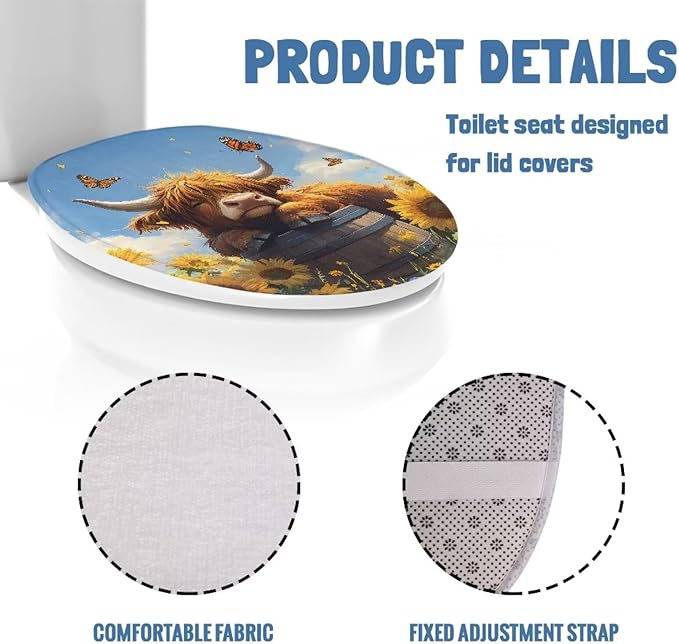 Highland Cow Toilet Seat Covers for Bathroom Toilet Dust Covers Flannel Fabric Soft and Breathable Toilet Lid Cover Elongated Toilet Seat Covers Decoration