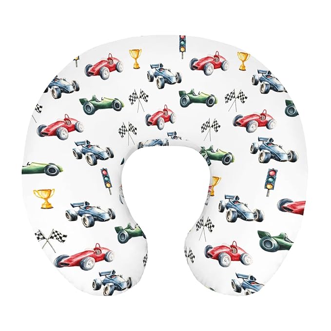 Cute Race Trophy Flag Traffic Light Nursing Pillow Cover Stretchy and Soft for Baby Girls Boys Transportation Vehicles Nursing Cover for Breastfeeding for Newborn Infant