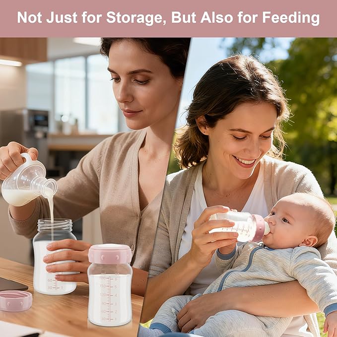 Breastmilk Storage Bottle Compatible with Momcozy Breastmilk Cooler 22oz, Breast Milk Containers for Fridge, Wide-Neck Baby Bottles for Pumping Fit Spectra S1/S2/SG/9Plus /Motif Luna Pumps, 6oz, Pink