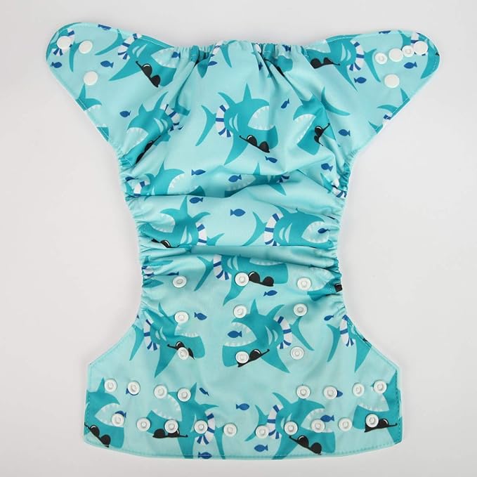 Baby Pocket Diaper Nappy Reusable Washable 8lbs to 36lbs for Boys (Sharks)