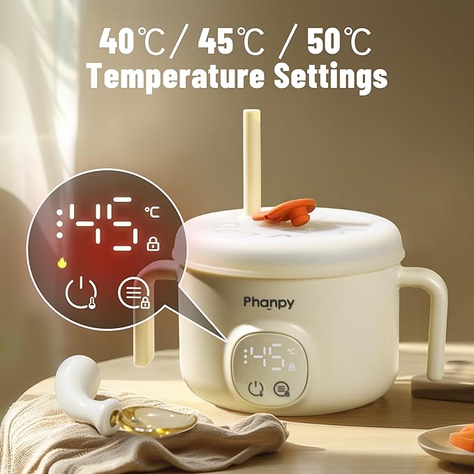 Phanpy Smart Thermostatic Bowl To Keep Baby/Toddler/Children Food Warm with 40/45/50℃ Constant Precise Temperature Control, 316L Stainless Steel Liner, Volume 13.5 Ounce