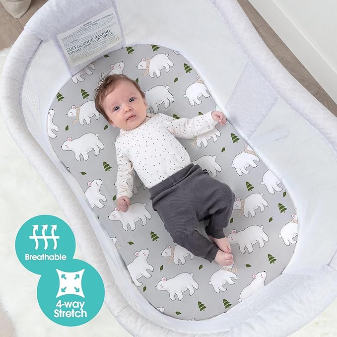 Stretch Fitted Bassinet Sheet Set BROLEX 2 Pack Cradle Sheets for Bassinet Pad/Mattress,Unisex Boys Girls,Ultra Soft,Elephants Bears