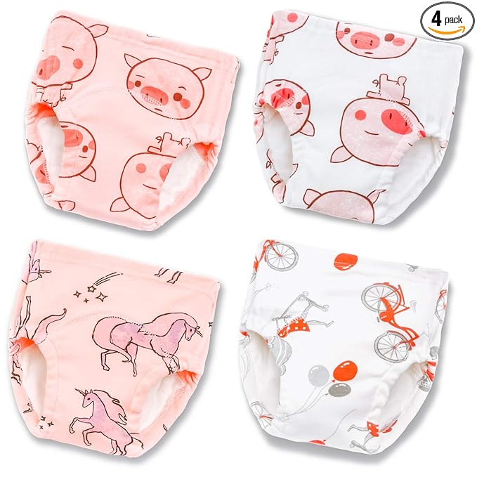 Joyo roy Soft Potty Training Pants 4 Packs Reusable Toddler Training Underwear Girls 3T 100% Cotton Absorbent Kid Confident Potty Training Underwear for Girls Stretchable Waterproof Pee Pants