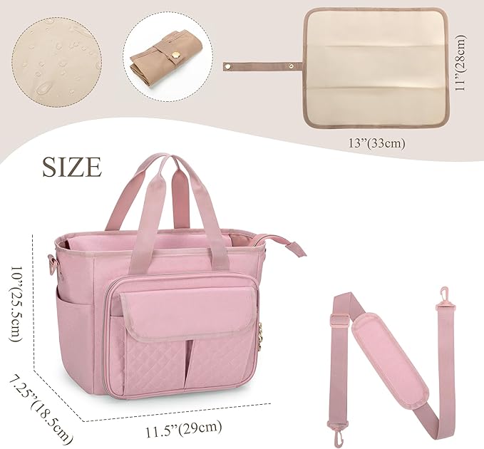 LUXJA Large Wearable Breast Pump Bag with a Waterproof Mat for Wearable Breastfeeding Pump, Carrying Tote Bag with Multiple Pockets for Hands Free Breast Pump and Extra Parts, Pink