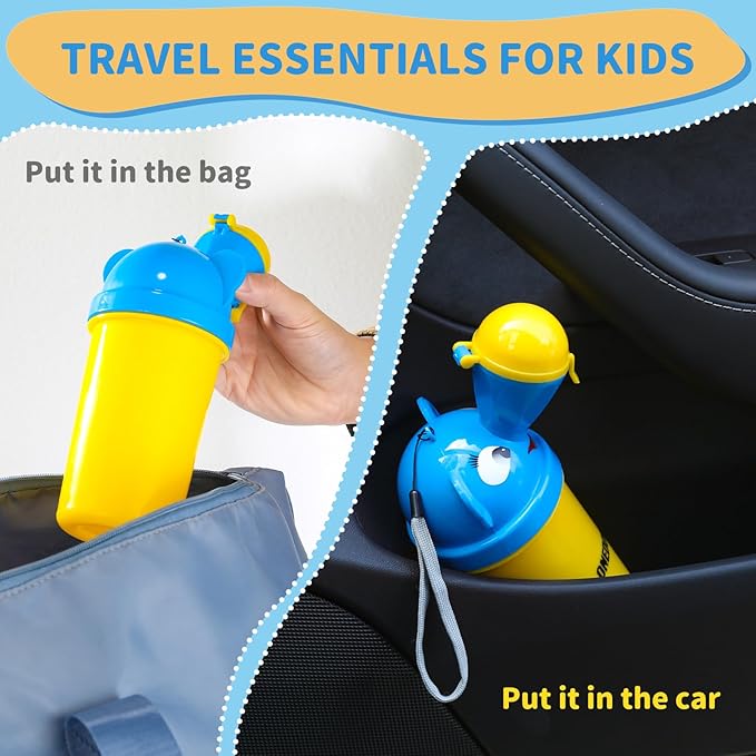 ONEDONE Portable Urinal for Kids 17 OZ Pee Bottle with Clean Brush Travel Urinal for Kids Baby Child Pee Cup for Boys Emergency Toilet for Camping Car Travel and Kid Potty Training(Yellow)