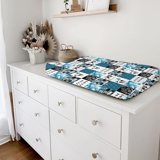 Love Cows Changing Pad Cover Hippie Funny Cows Boho Floral Change Table Pad Cover for Boys Girls Soft Breathable Stretchy Snug Fitted Unisex Diaper Change Table Sheets Mats 32''x16'' Blue