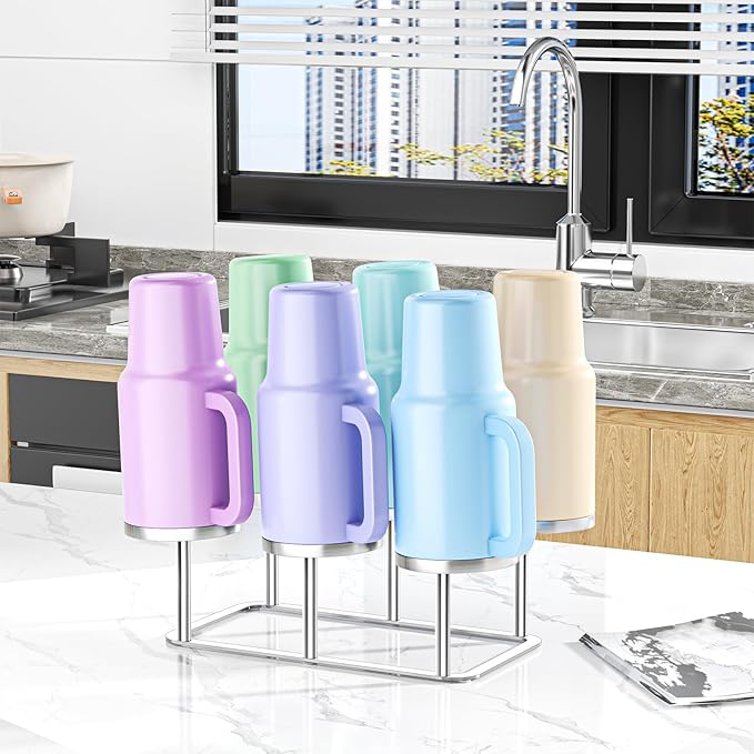 Water Bottle Drying Rack Reusable Bottle Rack Dryer Kitchen Stand Holder Metal Countertop Baby Bottle Drying Rack Water Cup Drying Rack for Plastic Bags, Bottles and Cups (Sliver, Large)
