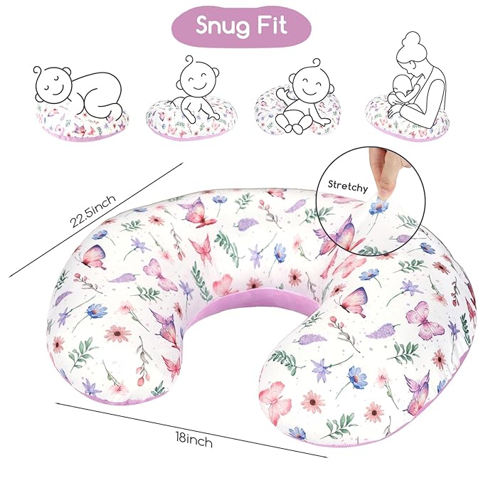 Nursing Pillow Cover 1 Pack, Minky Removable Nursing Pillowcase for Breastfeeding Pillows, Reversible Feeding Slipcover for Baby Boys/Girls, Super Soft Comfortable (Butterfly)