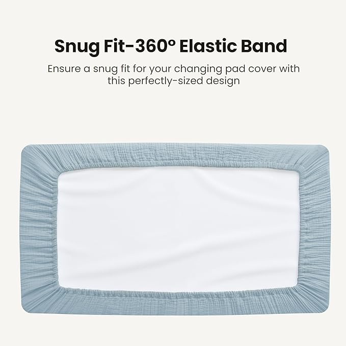 Konssy Waterproof Muslin Changing Pad Cover 2 Pack, Quilted Cotton Fitted Diaper Changing Table Cover, Soft Changing Pad Sheets for Girls Boys (Star,Blue)