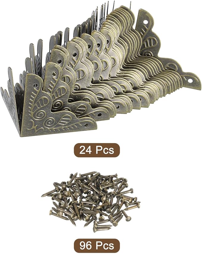 uxcell 24 Pcs Metal Box Corner Protectors 1"x1" Corner Protectors Decorative with Mounting Screws for Storage Box Cabinets Wooden Chest, Bronze