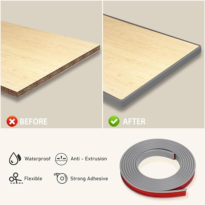 16.4ft U-Shape Edge Banding, HeiPen Self Adhesive Rubber Edge Trim, TPE Flexible Furniture Edge Protector for Wood Veneer Cabinet Repair Furniture Restoration (16mm, Gray, 1)