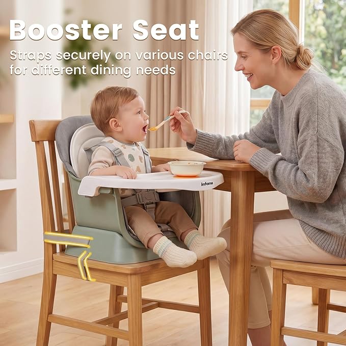 INFANS 8 in 1 Baby High Chair, Convertible Highchair for Babies and Toddlers, Infant Dining Booster Seat, Building Block Table, Kids Stool Table Chair Set with Removable Tray (Green)