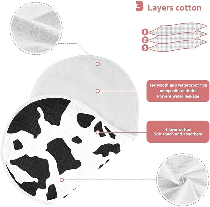 Muslin Burp Cloths for Baby Boys and Girls - 1-Pack Ultra Absorbent Cow Print Muslin Washcloths, Newborn Towel, Milk Spit Up Rags, Burp Cloth Bib for Unisex, 22 x 11 Inch