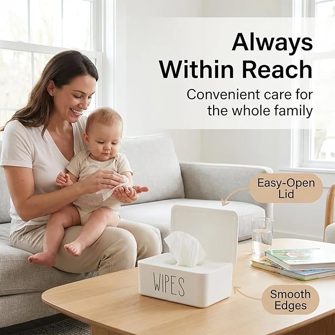 Sleek Baby Wipes Dispenser Easy to Access Bathroom Flushable Butt Wipes Container Holder Refillable,7.28" L x 4.80" W x 2.75" H (White)