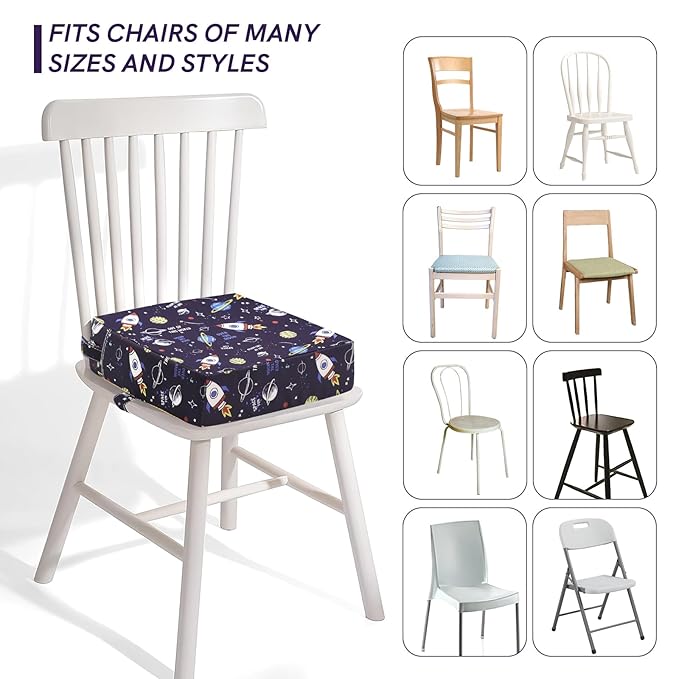 Booster Seat for Kitchen Chair - Strong Support Toddler Booster Seat for Dining Table, Portable Booster Chair with Adjustable Elasticity Straps for Toddlers Eating Travel Home